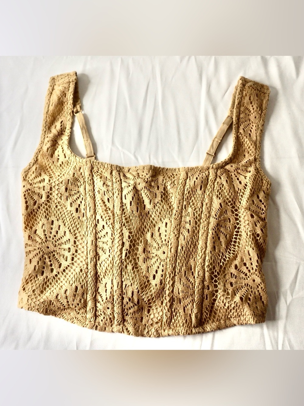 American Eagle Outfitters Beige Crochet Square Neck Camisole